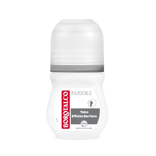 Borotalco, Deodorante Roll On Invisibile Grigio, Formula Senza Alcool con Talco Effetto Barriera, Cattura e Non Trasferisce Aloni, 48h di Efficacia, Profumo Classico - 1 Flacone da 50 ml