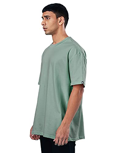 Image of The Souled Store |Sage Round Neck Green Color Half Sleeve Mens and Boys T-Shirt|Solid 100% Cotton | Oversized T-Shirts