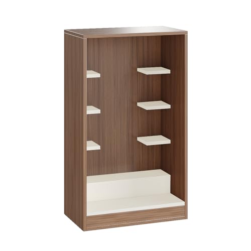 FURNEASER Ketki Wall Mounted Wooden Pooja Mandir for Home | Compact Temple Unit with Shelves for Idols & Frames | Engineered Wood | 85x50x28 cm (Exotic Teak & White)