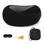 Purecas 360° Memory Foam Travel Pillow for Adults | Adjustable Neck Support for Long Flights, Train & Car Journeys | Includes Carry Case, Eye Mask & Ear Plugs for Complete Travel Comfort(Black)