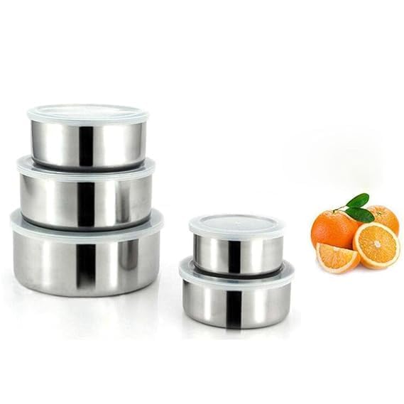 Image of LADILA 5-Piece Stainless Steel Mixing Bowl Set with Airtight Lids | Food Storage Containers for Kitchen, Chapati, Curry, Salad & Snacks | Rust-Proof, Leak-Proof, Stackable, Freezer & Dishwasher Safe