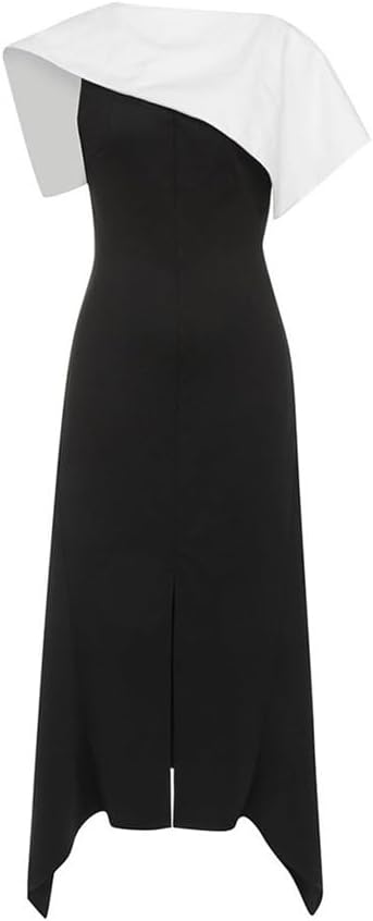 JSEIAJB Sexy Irregular Bustier Black and White Splicing Slimming Dress Dress Women