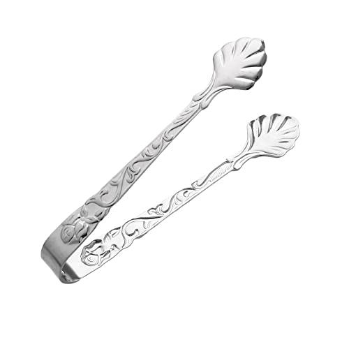 Pinzas de cubo de azúcar, pinzas de acero inoxidable para cubitos de hielo, pinzas pequeñas vintage para servir, pinzas pequeñas para ensalada, té y café (plata)