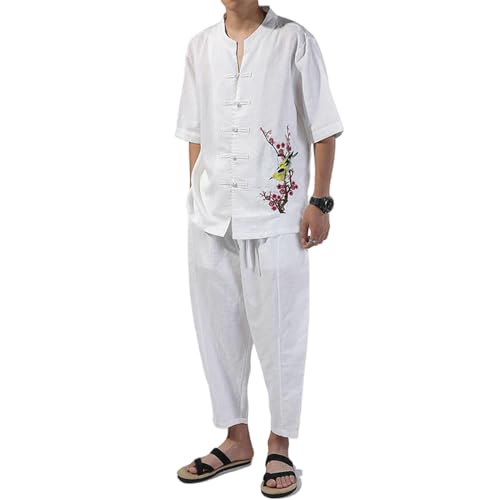 Chemise chinoise homme blanche à manches courtes avec pantalon court assorti taille S