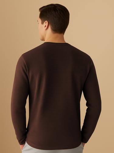 Image of Nobero Ottoman Texture Full Sleeve T-Shirt for Men | 240 GSM Regular fit Tshirt for Men | Casual Wear