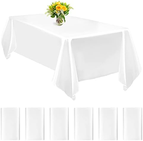 6 Packs White Satin Tablecloth 57 x 108 Inch Overlay Satin Table Cover Premium Rectangle Bright Silk Tablecloth Smooth Fabric Table Decoration for Wedding Banquet Party Birthday Events Restaurant