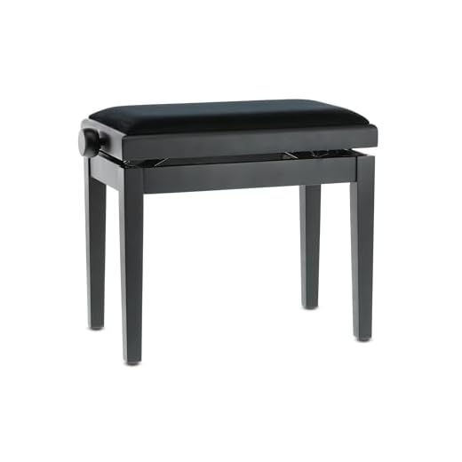GEWA Banco de piano Deluxe, madera maciza, ajustable en altura, negro mate