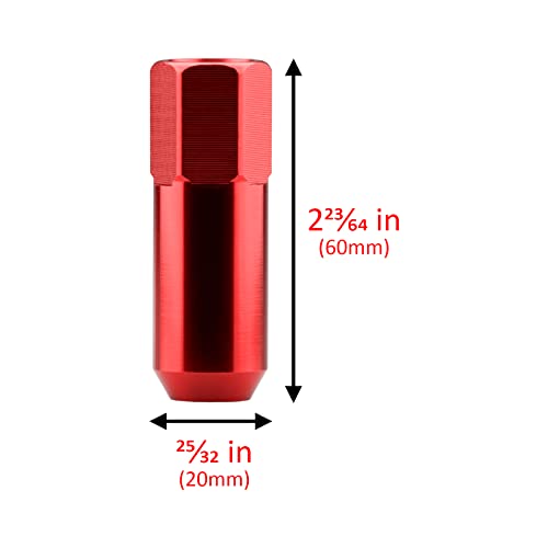 Image of Red 20 PCS M12x1.5 Lug Nuts 60mm Extended Tuner Aluminum Wheels Rims Cap WN02