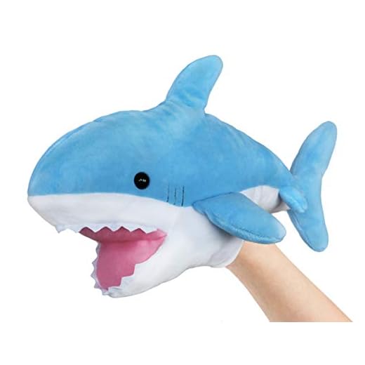 ICE KING BEAR Cute Blue Plush Shark Hand Puppet - Stuffed Animal Toy - 14 Inches Long