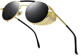 Ronsou Steampunk Style Round Vintage Polarized Sunglasses Retro Eyewear UV400 Protection Matel Frame