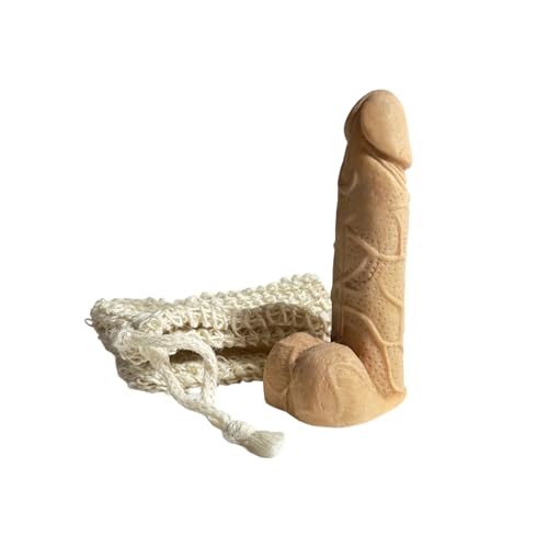 Willy soap. Natural beige. 3.3 oz. 100% Handmade. Scent: Amber. Fun gift. Packed in clear box with soap saver scrub pouch. For sensitive and dry skin.