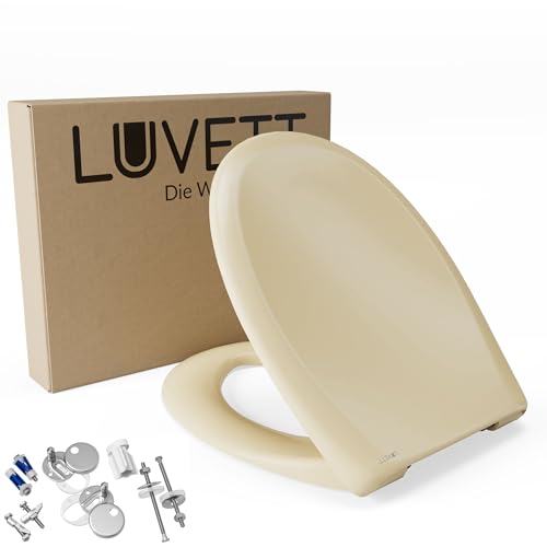 LUVETT C770 Toilettendeckel mit Absenkautomatik Oval Beige - SoftClose Klodeckel Abnehmbar - Klobrille aus Antibakteriellem Duroplast - WC Sitz 3in1 Befestigung Inkl. - Toilettensitz Made in EU
