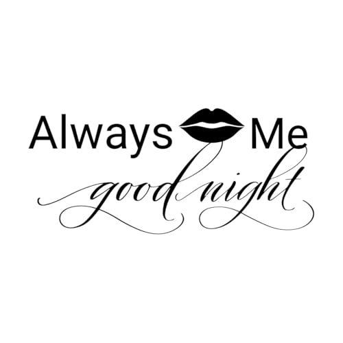 Embrasse-moi bonne nuit Lèvres Phrase romantique Mots Stickers muraux en papier adhésif 28x63.5cm N'abîme pas le mur Noir