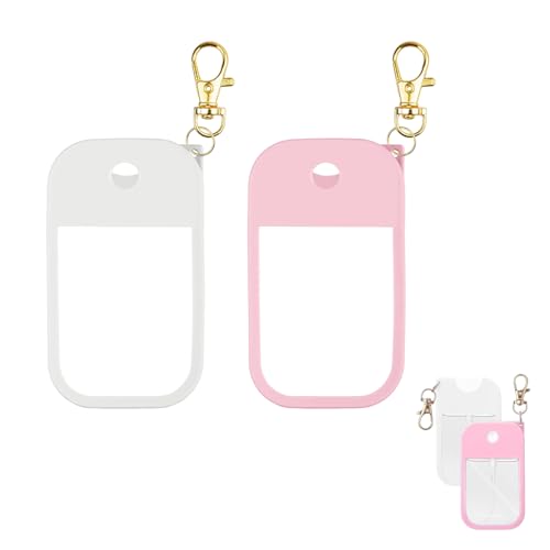 YMPEKA 2Pcs Silicone Case Compatible with Touchland Hand Sanitizer Spray, Protective Case with Keychain，Power Mist and Glow Mist 1 fl oz, Hand Sanitizer Spray Accessory (White+Pink)