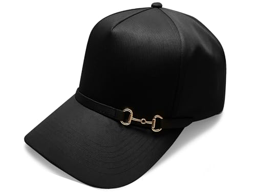 STUDIO BEAUTÉ Trucker - Dress Hat, Black with Gold Horsebit Detail, Equestrian Style
