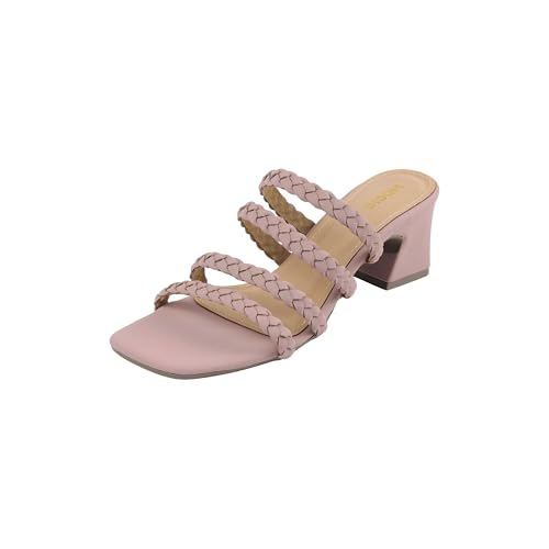 Image of Mochi Women's Braided Heeled Sandals Strappy Square Open Toe Heels Backless Mules Slip On Block Heels