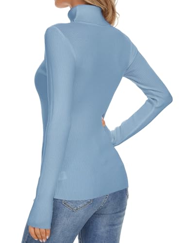 Image of Turtleneck Sweaters for Women Ribbed Long Sleeve Pullover Sweater | Slim Fit Jumpers Business Casual Trendy Knit Tops