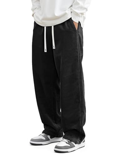 Image of JMIERR Mens Corduroy Pants Wide Leg Baggy Sweatpants | Loose Fit Joggers, Elastic Waist Drawstring, Casual Sweatpants, Vintage Pants, Fall Winter Fashion, Streetwear