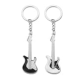 ZORVYN 2 Pcs Llaveros de Guitarra Eléctrica Bajo Instrumento Musical Decoración Regalo Rock (Negro, Blanco)