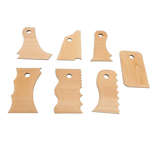 Keramik-Werkzeugset 7-teilig für Tonarbeiten & Bildhauerei | Rippenformung | Fußformer | Glättwerkzeuge | Buchenholz Handwerkszeug