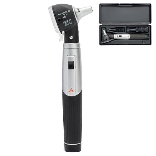 Heine Mini 3000 Otoscopio de fibra óptica LED, Negro, con estuche, NegroEn estuche rígido