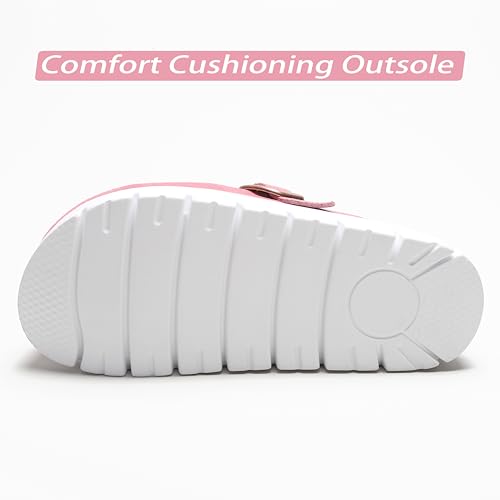 Image of Women's Suede Platform Clogs Leather Mules Slip On Indoor Outdoor Shoes | Arch Support, Cork Footbed, Adjustable Buckle,Water Resistant Upper,All Day Comfort