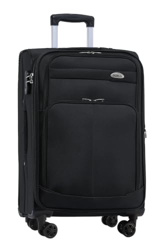 BEIBYE Leichter Stoffkoffer Kofferset Trolley Außentaschen Dehungsfuge mehr Stauraum mit Zahlenschloss (Schwarz, M-Handgepäck-54cm)