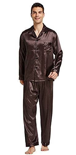 TONY & CANDICE Men's Classic Satin Pajama Set Sleepwear (Chestnut, XX-Large)