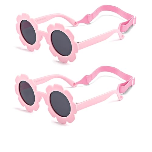 Image of Baby flower sunglasses with strap Girls Flexible Bendable Polarized Sunglasses for Newborn Girls Age 0-24 Months