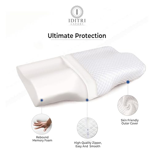 Image of Cervical Support Pillow, Rebound Memory Foam Ergonomic Contour for Neck Pain, 48 x 30 x 9 cm, Breathable Skin Friendly Fabric, Orthopedic Bedding for Side and Back Sleepers,White