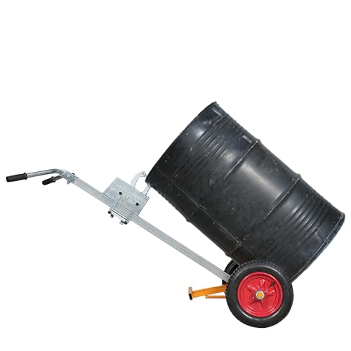 SRNSAEB Heavy Duty Barrel Hand Truck For 55 Gallon Drum, Adjustable Oil Drum Moving Trolley with Non Slip Grips, Factory Round Barrels Carrier for Workshop/Dock(Four Wheel,Polyurethane Wheel)
