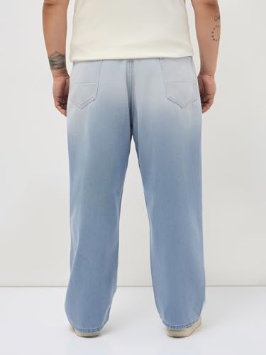 Image of Urbano Plus Men's Loose Baggy Fit Heavy Washed Faded Denim Jeans Non-Stretchable