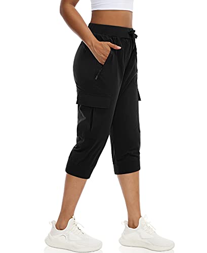 DIBAOLONG Womens Hiking Capri Pants Lightweight Quick Dry Cargo Joggers Athletic Workout Sweatpants Zipper Pockets Black L DIBAOLONG Womens Hiking Capri Pants Lightweight Quick Dry Cargo Joggers Athletic Workout Sweatpants Zipper Pockets Black L