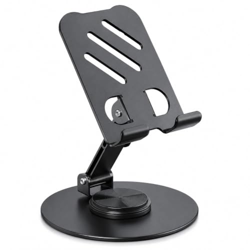 Image of Metal Mobile Phone Stand for Desk | Adjustable 360 Degree Rotating Foldable Holder for iPhone Android Smartphones | Anti Slip Stand for Video Calls Office Work