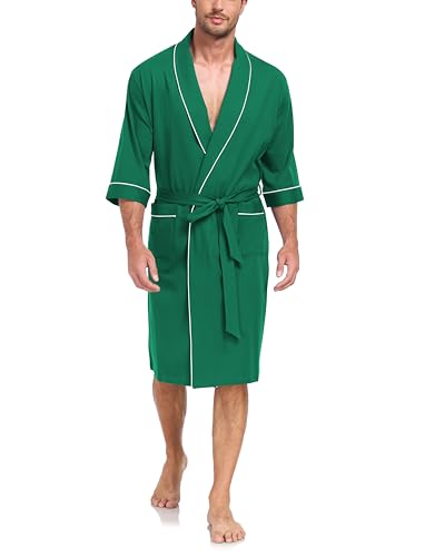 Image of COLORFULLEAF 100% Cotton Men's Bathrobes Summer Kimono Short Sleeve Lightweight Soft Breathable Spa Robe for Men