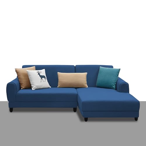 Image of Kraven RHS 4 Seater L Shape Sofa Set for Living Room (Blue Fabric) Premium Fabric Sofa