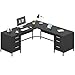 TVU 59’‘ L Shaped Desk with 6 Wood Drawers, Large Home Office Corner Computer Desk with Storage File Cabinet, Modern Metal Wood Desk for Executive Writing Study Workstation, Black
