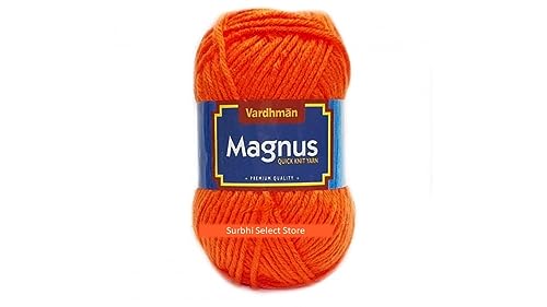Image of Vardhman Magnus Knitting Yarn 100% Acrylic Bulky 4Ply Yarn (Pack of 1 ball - 100g) - approx. 110mtr Premium Knitting & Crochet Yarn for Winter Sweaters, Scarves, Blankets | UK 3 (6.5mm) Needle & UK 3 (6.5mm) Hook | Hypoallergenic, Hand Wash (Multicolor) - Orange - Mag017