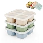 PandaEar 3 Pack Bento Snack Containers, 4 Compartment Silicone Lunch Boxes, Reusable Divided Meal Containers for Adults Kids Toddler, Food Storage Containers for School Work Travel
