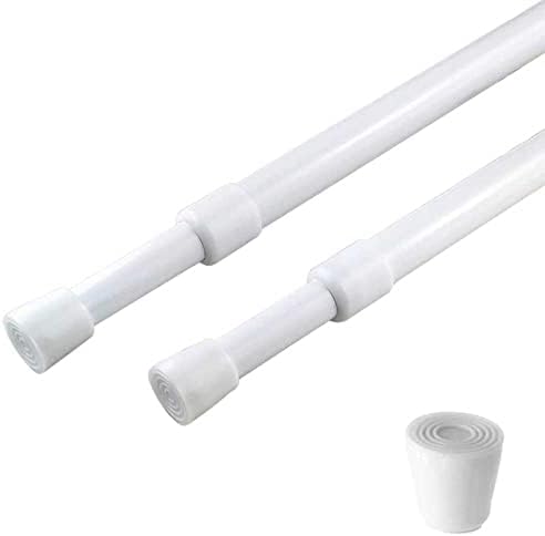 2 Pack Spring Tension Curtain Rod Adjustable 28-43 Inches，5/8" Diameter， White，Small Short Expandable Spring Loaded Curtain Tension Rods For Window, Bathroom, Cupboard,Kitchen