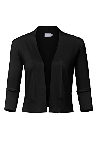 Image of FashionMille Women Basic 3 /4 Sleeve Open Front Cropped Cardigan-FWC1031-BLACK-XL