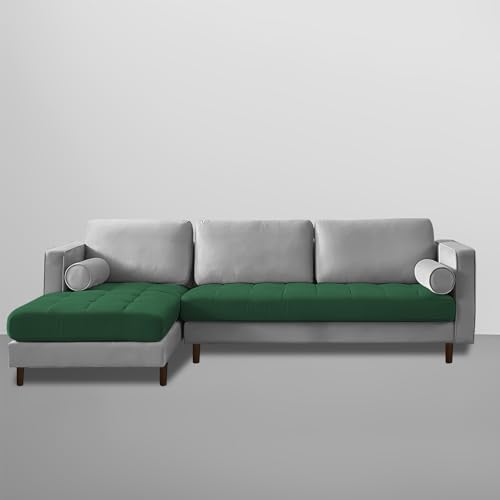 Image of Lezra LHS 4 Seater L Shape Sofa Set for Living Room (Green Grey Fabric) Premium Fabric Sofa