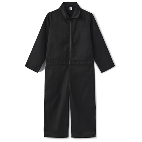 GRANDWISH Kids Black Coveralls for Boys Girls Toddler Long Sleeve Mechanic Boiler Suit Costume Jumpsuit for Size 2T