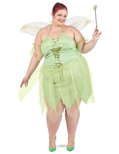 DEGUISE TOI - Déguisement grande taille fée verte sexy femme - 1 Robe - 1 Paire d'ailes - 2 Bracelets - XXL - Vert - Déguisements adultes - 100% Polyester - Laver à la main - Carnaval