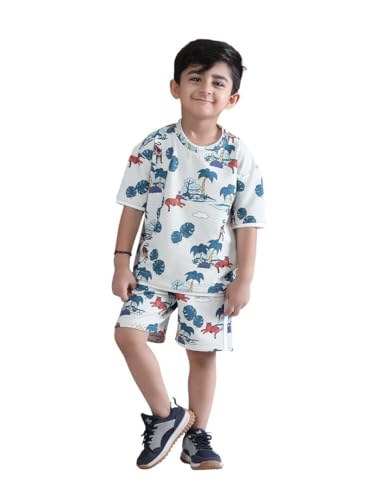 Image of POLKA TOTS 100% Pure Cotton T-Shirt and Shorts Combo For Boys | Summer Dress & Beach Wear for Boys and Toddlers | Breathable Premium Fabric Co-Ord Set Kids | Relaxed Fit Casual Summer Outfit for Kids