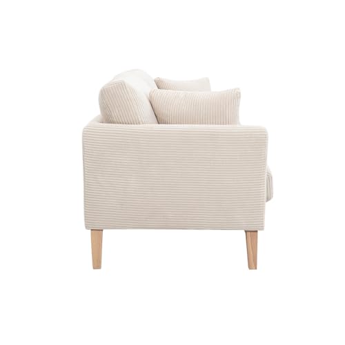 Divano Sfoderabile In Stile Scandinavo 3 Posti Velluto A Coste Beige Con Piedini In Legno Oslo - 5