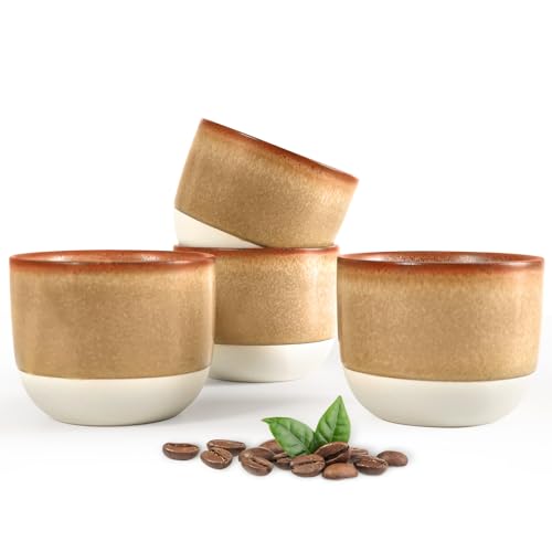 INGOFIN Ceramic Espresso Cup Set - Espresso Cup Set for Coffee and Tea, Espresso Accessories for Espresso Machine, Coffee Mug for Cafe, and Restaurant, Pack of 4, Brown, Microwave & Freezer Safe