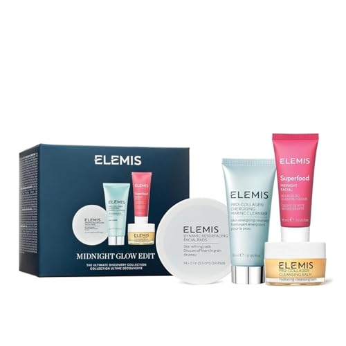 ELEMIS Midnight Glow Geschenkset Superfood Midnight Facial Pro-Collagen Gel Marine Cleanser & Reinigungsbalsam Dynamic Resurfacing Facial Pads Anti-Aging-Hautpflegegeschenk