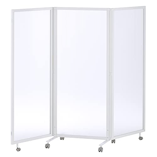 法人様向け オフィスコム スレディ 折りたたみパーテーション キャスター付き 3連 幅1800×高さ1400mm ホワイトフレーム×半透明 THREDY-14-PO