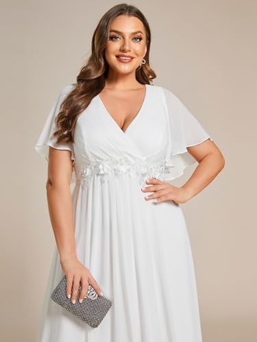 Image of Ever-Pretty Short Sleeves V Neck Plus Size Formal Dresses for Curvy Women Chiffon Mother of The Bride Dress Evening Gowns